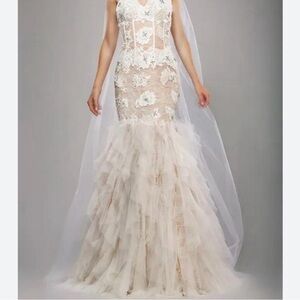 Jovani Ivory Floral Lace Wedding Dress